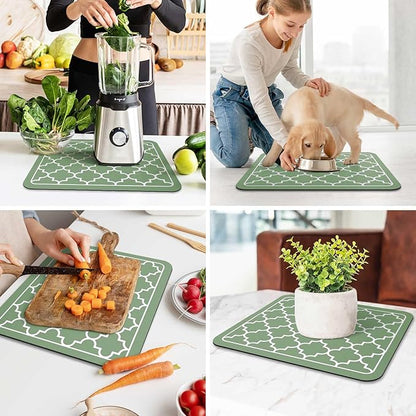 WISELIFE Dish Drying Mat Super Absorbent Drying Mat Large Dish Drying Mats for Kitchen Counter Easy Clean Dish Mat Kitchen Drying Mat15"x 18" Stylish Green