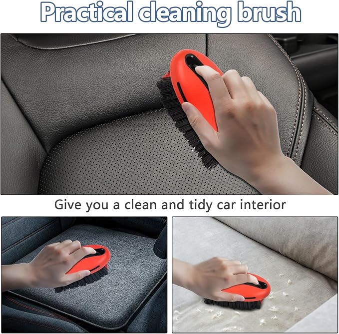 Carpet and Upholstery Cleaning Brush, Stiff Bristle Scrub Brush for Floor Mats, Car Carpet Scrubber with Comfortable Handle, Cleaning Detailing Brush for Car Interior and Home (Red)