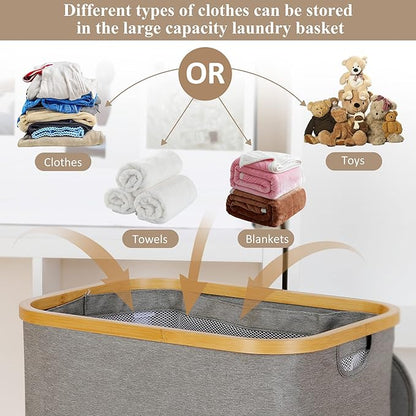 Laundry Hamper with Lid, 110L Large Laundry Hamper with Handle and Lid, Collapsible Clothes Basket Organizer with Removable Inner Bag for Clothes Toys Towels - Grey