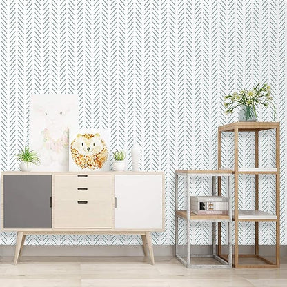 Erfoni Green and White Peel and Stick Wallpaper Herringbone Contact Paper for Bathroom 17.7inch x 118.1inch Modern Geometric Removable Wallpaper Peel and Stick Line Self Adhesive Contact Paper