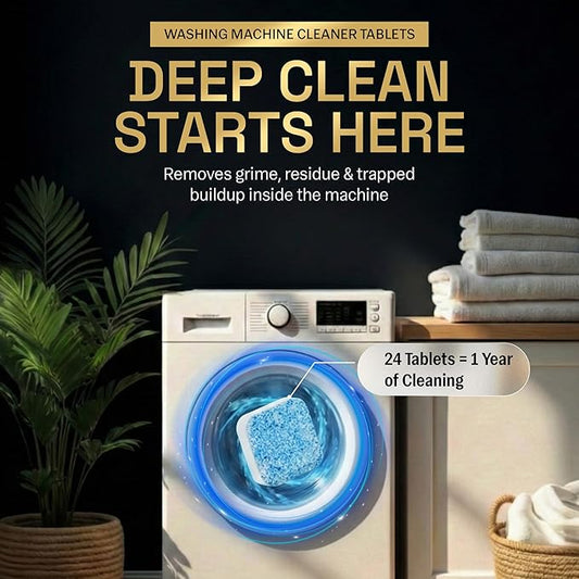 Washing Machine Cleaner Tablets | 24 Pack | Ultra Deep Clean | Eliminates Odors | Washer Cleaner Tablets for HE Front Loader & Top Load Washer | Compatible with All Machines | 1 Year Supply | Zyro
