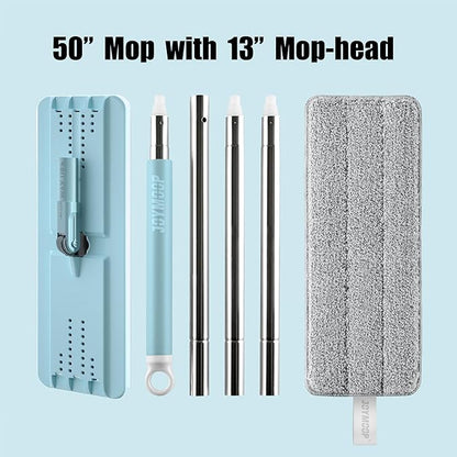 JOYMOOP Flat Mop, Microfiber Mops for Floor Cleaning and Wall Cleaner, 50" Mops with 13" Flat Head with a Microfiber Mop Pad - Pale Aqua