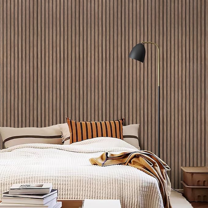 Yun-aeon Natural Wood Peel and Stick Wallpaper Wood Slats - 17.3"x 160" Light Tan Self-Adhesive Waterproof Vinyl Removable Wall Paper for Wall Decor Bedroom