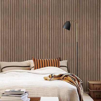 Yun-aeon Natural Wood Peel and Stick Wallpaper Wood Slats - 17.3"x 160" Light Tan Self-Adhesive Waterproof Vinyl Removable Wall Paper for Wall Decor Bedroom