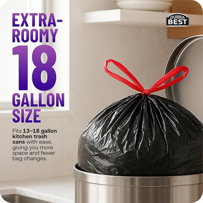 Heavy-Duty Trash Bags – 120 count, 18 Gallon Black, Ultra Thick Drawstring Garbage Bags – Leak-Resistant for Home & Commercial Use, Big Trash Bags, Made in USA