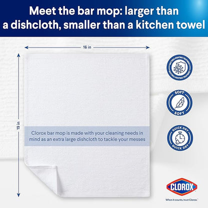 CLOROX Ribbed Bar Mops - 100% Cotton Quick Dry Extra Large Dishcloths - Absorbent Multipurpose Cleaning Cloths for Restaurants, Kitchen, Bathroom, Hotel - 16" x 19" - White 6 Pack