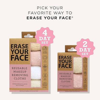 ERASE YOUR FACE Makeup Remover Cloths - Reusable Microfiber Face Towels to Cleanse & Remove Makeup - Water Activated, Dual-Sided Design for Easy Use, Great Bachelorette & Bridesmaid Gift (4 Count)