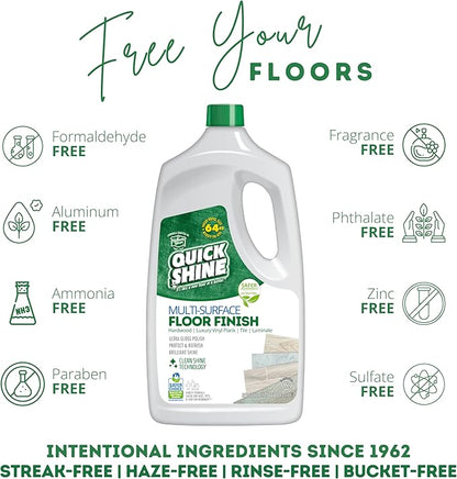 Quick Shine Multi-Surface Floor Finish-Polish 64oz-4pk | Safer Choice, No PFAS, pH Neutral Clean Shine Technology | Squirt & Spread | For Wood, Laminate, LVP, LVT, Tile & Stone | Made in USA