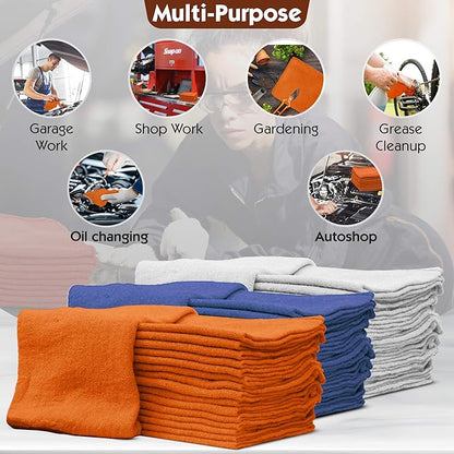 Nabob Wipers Auto Mechanic Shop Towels 100 Pack Bulk Rags 100% Cotton Commercial Grade Shop Rags Size 14"x14" (100 Pack, Orange)