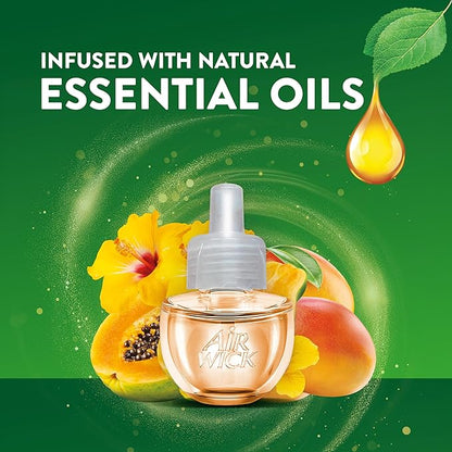 Air Wick Plug In Scented Oil Refill, Infused with Essential Oils, Plug In Air Fresheners for Home, Hawaii Exotic Papaya & Hibiscus Flower, 2 ct
