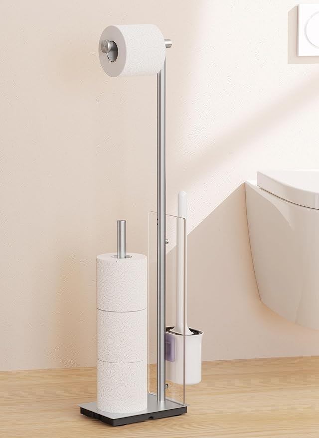 KES Free Standing Toilet Paper Holder with Storage, Toilet Brush Holder Roll Stand with Toilet Brush Detachable 18/8 Stainless Steel Toilet Roll Holder Freestanding Brushed Finish, BPH232-2