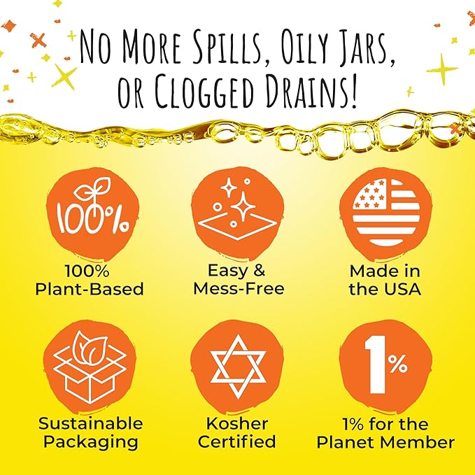 FryAway® Super Fry Cooking Oil Solidifier, Super Value 10-Pack (10 Pouches with Scoops, 240 Cups Total), Plant-Based Grease Solidifier Powder for Oil & Kitchen Grease Disposal, Shark Tank, Made in USA