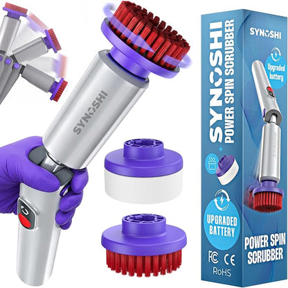 SYNOSHI PRO Electric Spin Scrubber, Cordless Cleaning Brush Bathroom Scrubber. Waterproof Shower Cleaner Brush with Adjustable Angles, 2 Speed, 180Min Work Time for Floor, Bathtub, Kitchen, Car, Tub