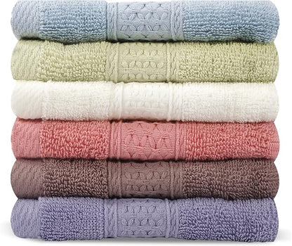 6 Pack 100% Cotton Wash Cloth, 13x13 Inch Highly Absorbent and Soft Feel Fingertip Towels, Machine Washable Washcloths for Bathroom, Gym, Hotel, Spa and Kitchen, 6 Colors
