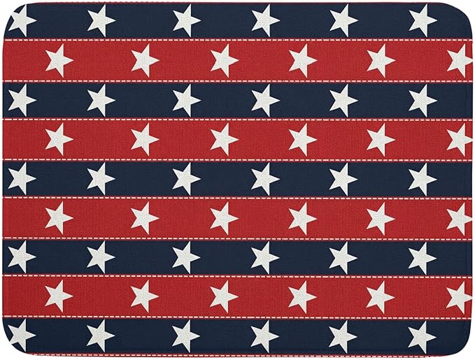 Patriotic Star Stripes Red Blue Dish Drying Mat For Kitchen Counter 4th of July Independence Memorial Day USA Microfiber Absorbent Drying Mats Reversible Kitchen Countertop Drainer Pad 18x24 Inch