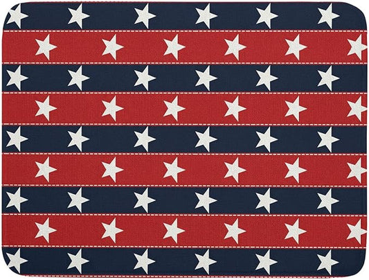 Patriotic Star Stripes Red Blue Dish Drying Mat For Kitchen Counter 4th of July Independence Memorial Day USA Microfiber Absorbent Drying Mats Reversible Kitchen Countertop Drainer Pad 18x24 Inch