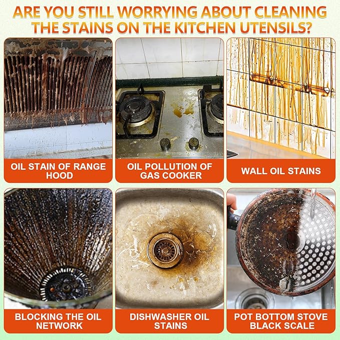 Kitchen Heavy Oil Cleaner Stain, Heavy Oil Stain Cleaner Kitchen, 300ml Multi-Purpose Cleaner - Clean Up Kitchen Oil Stains Spray, Heavy Oil Cleaner Stain for Household, Oven, Stove, Range Hood