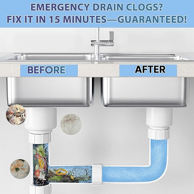 Drain Cleaner Powder, Pipe Cleaning Agent for Kitchen Sink, Bathroom, Toilet and Floor Drains, Quick Action Pipeline Cleaner for Clogged Drains, Easy-to-Use Household Pipe Cleaning Solution (Yellow)