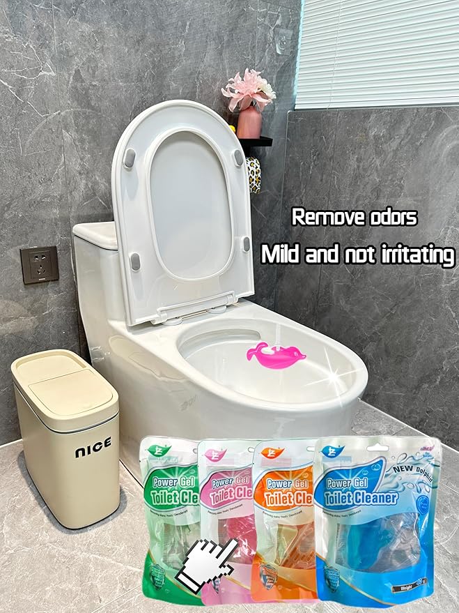 Hanging Dolphin Gel Toilet Bowl Cleaner Deodorizer Long-Lasting Fragrance Automatic Toilet Freshener for Odor Elimination & Stain Removal (Orange+Green+Pink+Blue 4 Pack)
