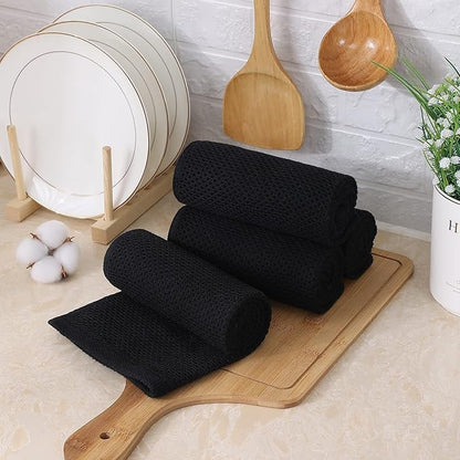 Kitinjoy 100% Cotton Waffle Weave Kitchen Hand Towels (13 X 28 Inches, Black), 6-Pack Super Soft and Absorbent Dish Towel for Drying Dishes