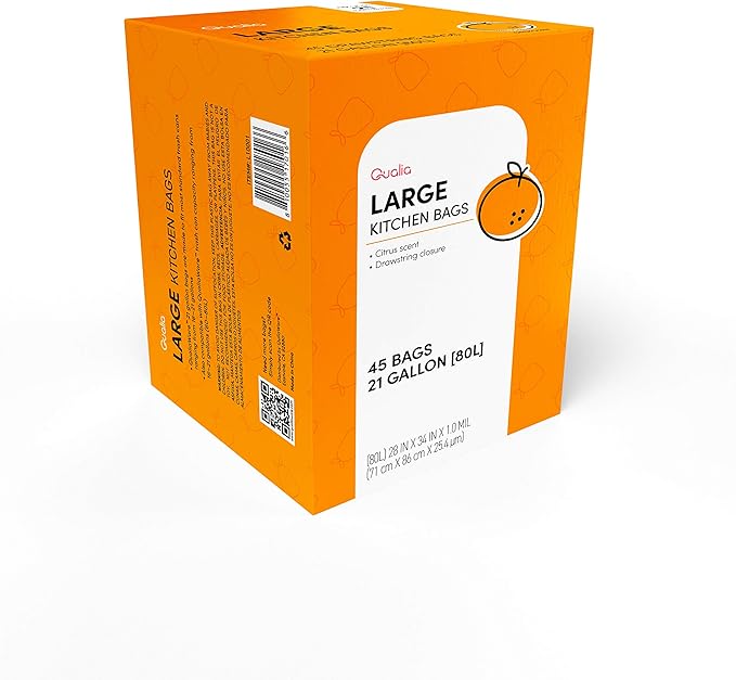 QUALIAZERO CITRUS SCENTED 21 Gal / 80 Liter | Drawstring Closure Trash Bag | Heavy Duty (CITRUS, 90 BAGS), WHITE, (L10001C)