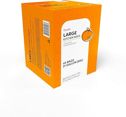 QUALIAZERO CITRUS SCENTED 21 Gal / 80 Liter | Drawstring Closure Trash Bag | Heavy Duty (CITRUS, 90 BAGS), WHITE, (L10001C)
