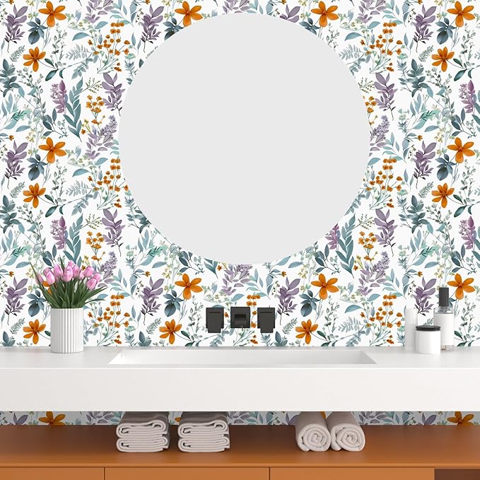 Blue Purple Leaf Wallpaper Peel and Stick,Vintage Floral Contact Paper 17.5" x 393",Thick Botanical Wall Paper Self Adhesive Removable Waterproof for Room Bedroom Walls Shelf Cabinet Table Decor