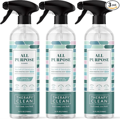 Therapy Clean All Purpose Cleaning Spray - Sea Salt & Eucalyptus 24 fl. oz (Pack of 3) - 100% Natural Scent, Kitchen Surface Counter, Surface Cleaner, Non Toxic All Purpose Cleaner Spray