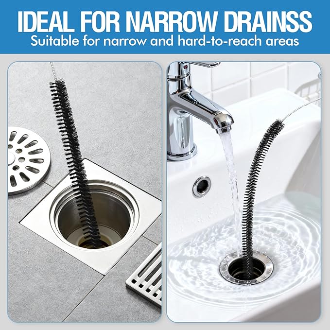 3PCS Drain Brush Set with Refrigerator Coil Cleaning Brush, Multi-Use Drain Cleaning Brush Kit for Kitchen Sink, Bathroom Drains, Dryer Vent & Pipe Clog Removal