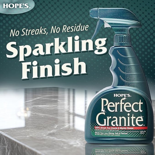 HOPE'S Perfect Granite & Marble Countertop Cleaner with Microfiber Cloth, Stain Remover and Polish, Streak-Free, Ammonia-Free, 22 Ounce, Pack of 1 with Microfiber Cloth