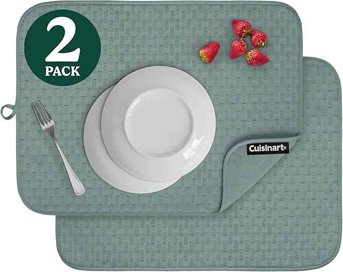 Cuisinart Dish Drying Mats for Kitchen Counter - (2) 18" x 24" Ultra Absorbent Dish Drying Mat XL - Foldable, Machine Washable, Fast Drying Dish Mat (Cascading Check)