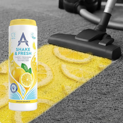 Astonish Shake Fresh Carpet Powder Bundle, 350g Pink Peony & 350 g Lemon Sparkle Odor Eliminator - Pet Safe Vacuum Deodorizer, Dual Scent Home Refresher, Floor Cleaner, Long Lasting Room Fragrance