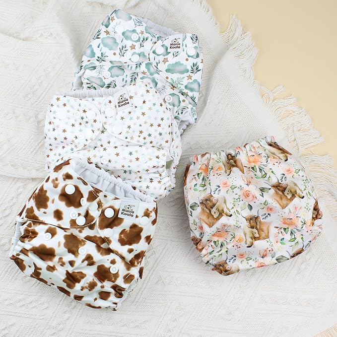 Mama Koala 3.0 Pocket Cloth Diapers for Babies with AWJ Lining, 6 Pack with 6 5-Layer Natural Cloth Diaper Inserts - Reusable and Washable Pocket Diapers(A-A Special Set)