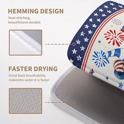 Patriotic Gnome Drying Mat 16x18 Inch American Memorial Day Independence Day Microfiber Dish Drainer Super Absorbent Dish Rack Mat for Kitchen Counter Holiday Decor
