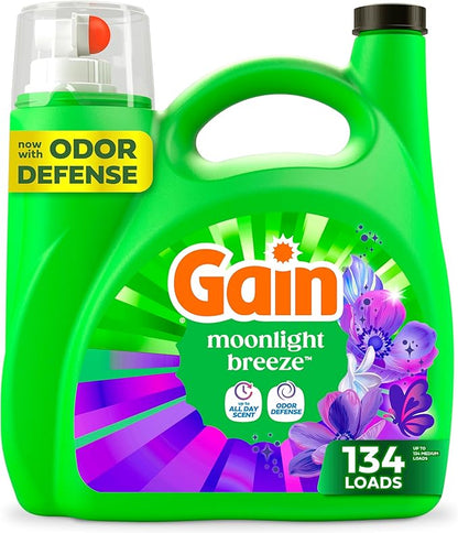 Gain Liquid Laundry Detergent, Moonlight Breeze Scent, 177 fl oz, Freshness + Odor Fighting, High Efficiency Washing Machine Liquid Cleaning Soap, 134 loads (Packaging May Vary)