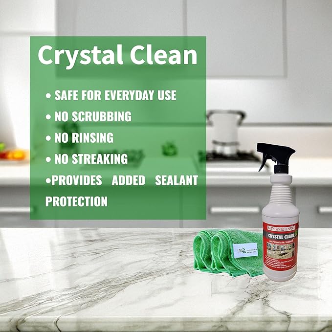 Stone Pro Marble and Granite Cleaning Kit – Premium Cleaning & Polishing Solution with Crystal Clean, Finishing Touch, & Cleanning Towels