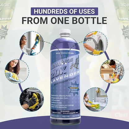 All Purpose Cleaner Concentrate - Advanage 20X The Wonder Cleaner Lavender for All Surfaces Around Bathroom, Kitchen, Oil and Grease, Multi Purpose Cleaner for Household Cleaning Solution | 32 FlOz