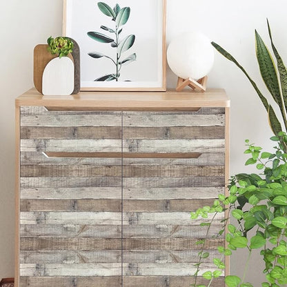 Yun-aeon Natural Wood-Grey Wood Contact Paper Peel and Stick Wallpaper 17.3"x 472"Self Adhesive Removable Vintage Faux Wood Wall Paper Plank Shelf Home Decoration Kitchen Counter Cover Use