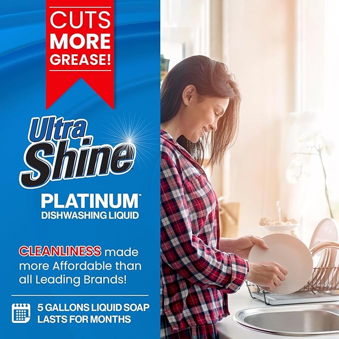 Ultra Fresh 6X Platinum Laundry Detergent, 5 Gallon, Bundled with Ultra Shine™ 3X Platinum™ Dishwashing Liquid and Pump, Up to 640 Loads, Orange/Blue