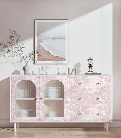 Heroad Peel and Stick Wallpaper Pink and White Vintage Forest Animals Floral Wallpaper Removable Self-Adhesive Contact Paper for Bedroom Living Room Cabinets Decoration Thicken Vinyl 17.3" x 197"