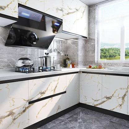 LACHEERY 15.8"x276" Gold White Marble Peel and Stick Countertop Contact Paper Waterproof Self Adhesive Marble Wallpaper for Bathroom Kitchen Counter Contact Paper Marble Vinyl Wrap for Countertops