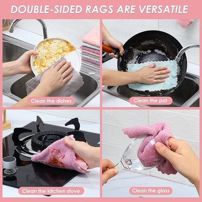 22 Pack Kitchen Dish Cloths, Reusable Dish Towels, Nonstick Oil Washable Fast Drying, Super Absorbent Coral Velvet Cleaning Cloths for Cleaning Tableware, Kitchen, Bathroom (Purple-grey10" x 6")
