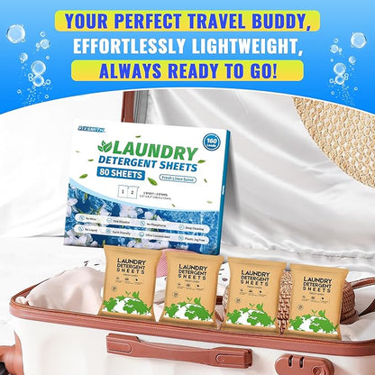 FIXSMITH Laundry Detergent Sheets - 160 Loads (80 Sheets) Fresh Linen Scent - Hypoallergenic,Eco Friendly Laundry Detergent Strips Ultra-Concentrated Travel Detergent Sheets.Plastic-Free,Liquidless.