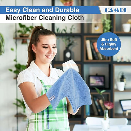 CAMRI Microfiber Towel Cleaning Cloth – Pack of 12, Size 12.6” x 12.6”, Blue, Lint Free, Super Absorbent, Streak Free, Washable, Multipurpose Cleaning Rags for Kitchen, Glass, Car, Mirror