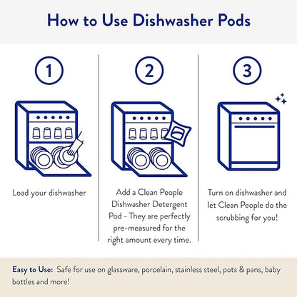 The Clean People Dishwasher Detergent Pods | Cuts Grease and Rinses Sparkling Clean | Residue-Free | Lavender, 60 Pack
