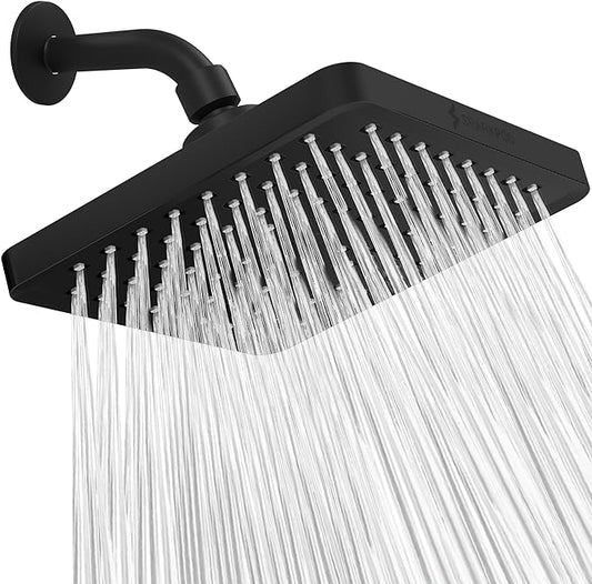 SparkPod Shower Head - High Pressure Rain - Premium Quality Luxury Design - Easy Clean Adjustable Replacement for Your Bathroom Shower Heads (Midnight Black Matte, 8 Inch Square)
