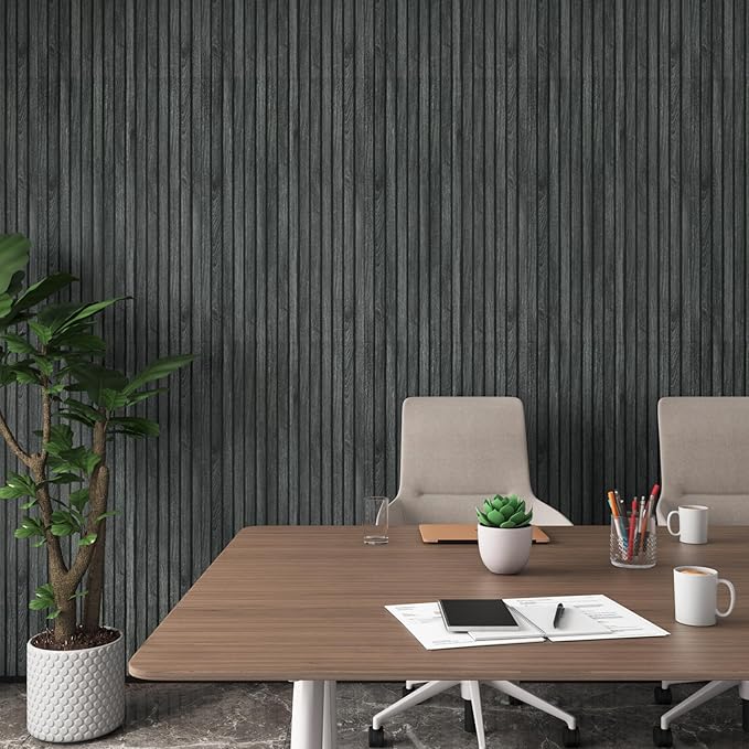 YENHOME Black Wood Wallpaper Peel and Stick Wallpaper Wood Slats Wallpaper 17.7"X200" Natural Faux Wood Panel Peel and Stick Wallpaper Removable Wood Grain Wallpaper for Furniture Bedroom Wall Paper