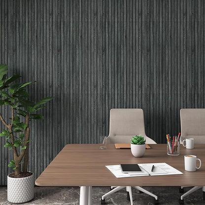 YENHOME Black Wood Wallpaper Peel and Stick Wallpaper Wood Slats Wallpaper 17.7"X200" Natural Faux Wood Panel Peel and Stick Wallpaper Removable Wood Grain Wallpaper for Furniture Bedroom Wall Paper