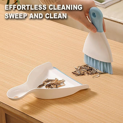 Mini Broom with Dustpan Combo Set Small Dust pan and Brush Set Quick Cleanup Tools for Kitchen Table Keyboards Pets Nest Sofa (Blue)