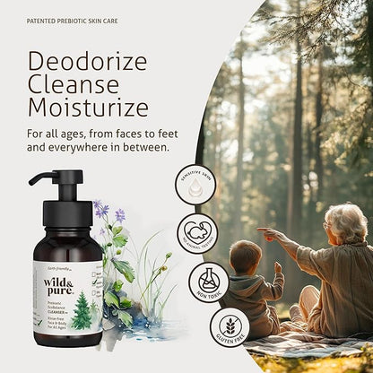 Wild & Pure Sensitive Skin Foaming Body Wash (8oz) | Cleanser, Deodorizer, Moisturizer for Face, Hands, Body & Below the Belt | pH-Balanced, Microbiome-Friendly | EcoBalance Refillable Skincare